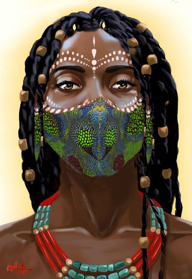 Femme créole portant un masque